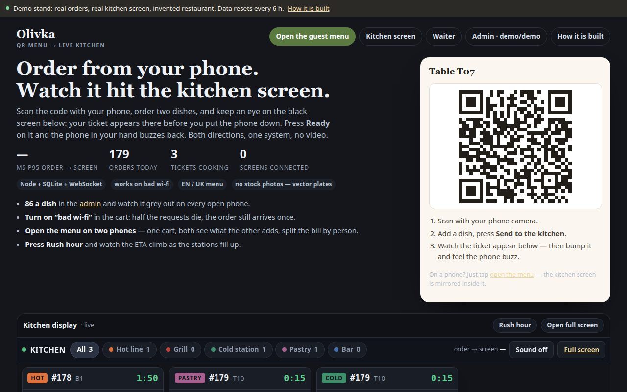 QR menu restaurant: order from table to live kitchen screen